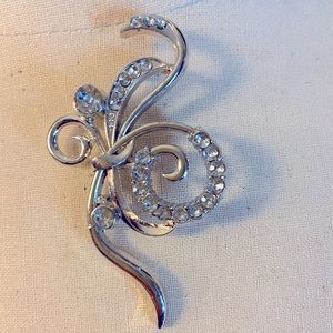 Vintage Silver-tone & Rhinestone Swirl Brooch